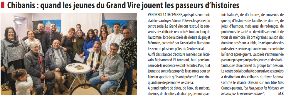 Article Soirée Mémoire Centre Social Le Grand Vire